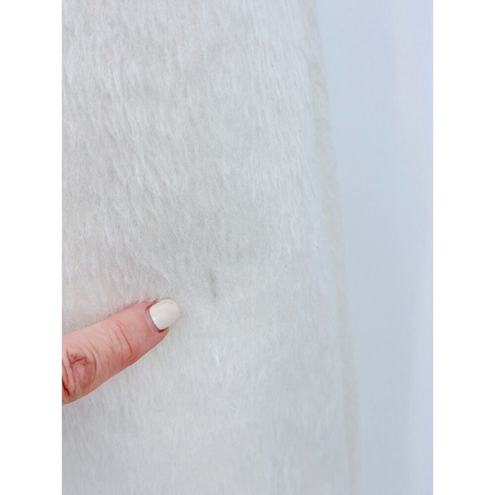 NWT MOTF Winter White Fuzzy Trench Coat Med Gold Wool Blend Glam Double Breast - Picture 11 of 12